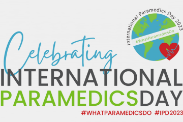 A vibrant graphic celebrating International Paramedics Day 2023 with the slogan "#WhatParamedicsDo." The design includes a globe with a heartbeat symbol, emphasising the global impact and dedication of paramedics.