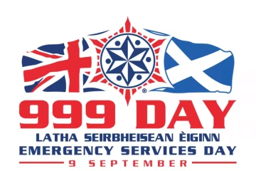 A logo for the UK’s 999 Day, celebrating emergency services on 9 September. It features the Union Jack and Scottish flags, with "Latha Seirbheisean Èiginn" (Emergency Services Day in Gaelic) prominently displayed.